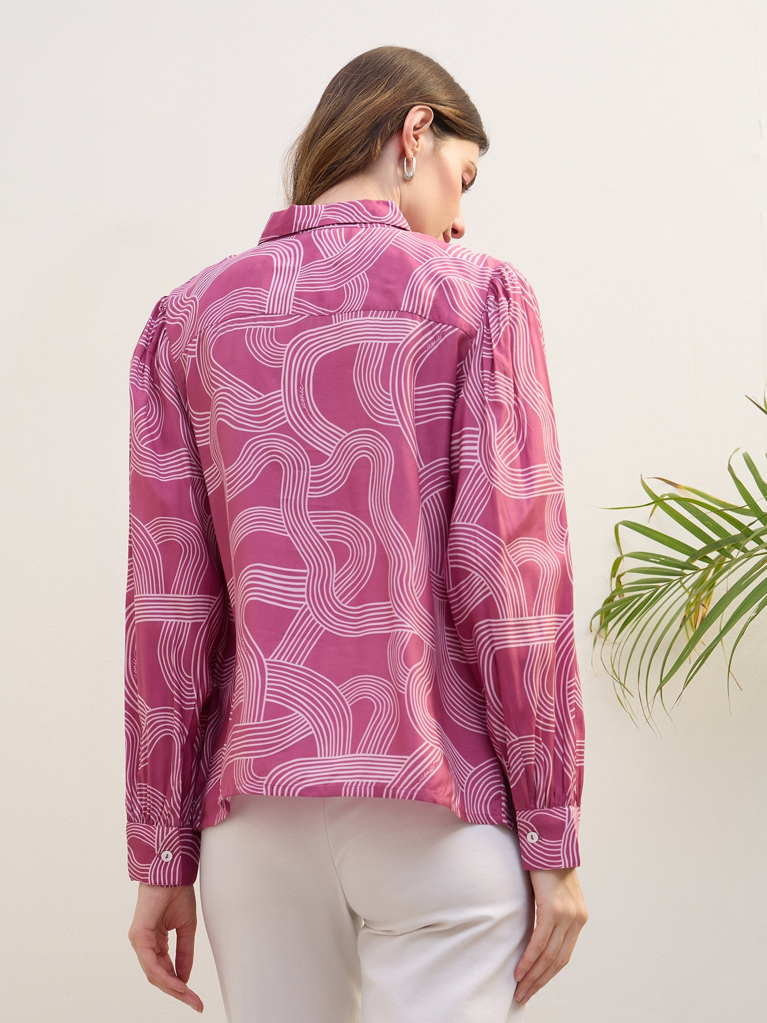 Iconic Women Pink Printed Collar Shirt