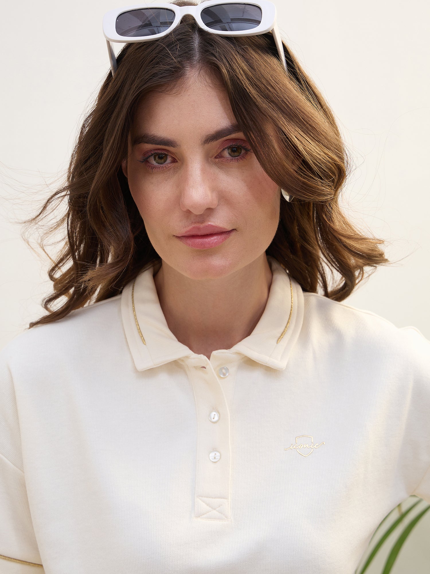 Iconic Women White Solid Polo Tshirt