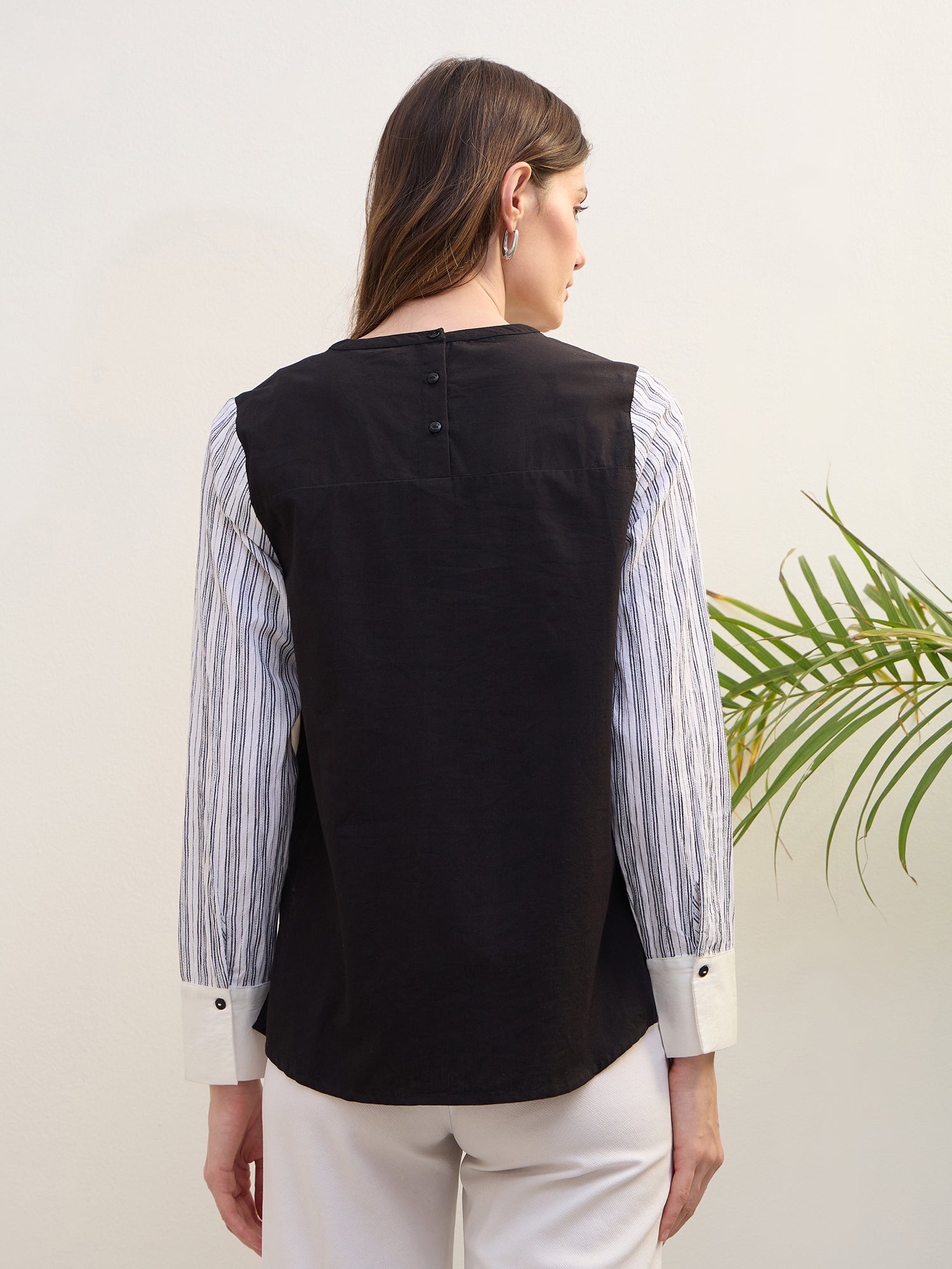 Iconic Women Multi Pin Tucks Round Neck Top