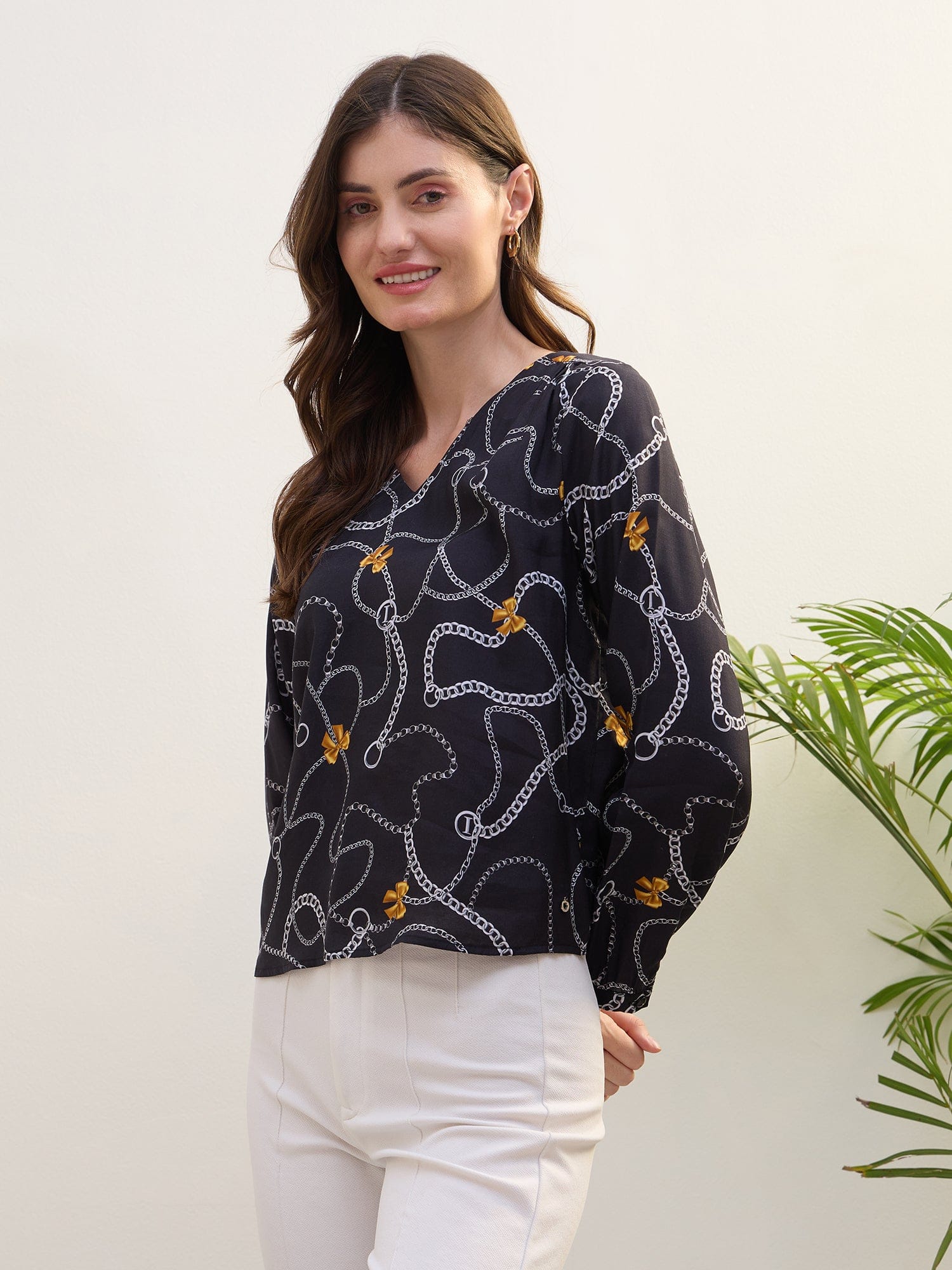 Iconic Women Black Color Block Collar Shirt