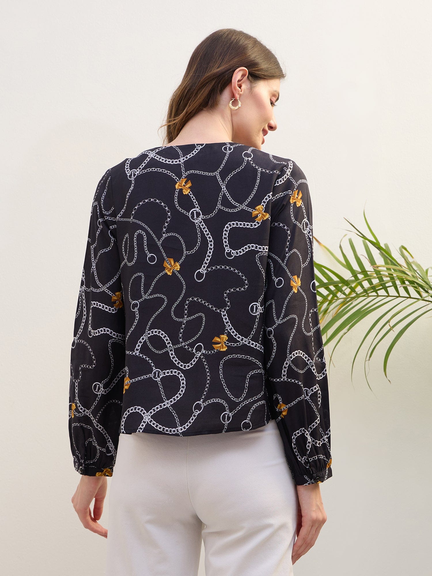 Iconic Women Black Color Block Collar Shirt