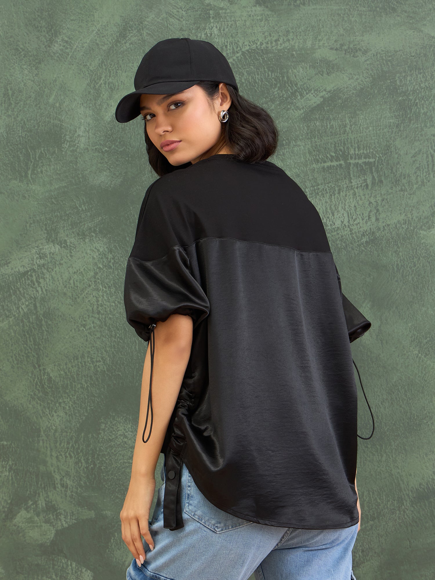 Iconic Women Black Solid Rib Neck Top