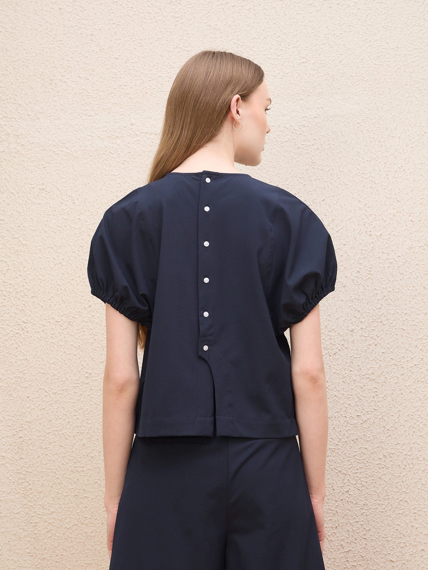 Iconic Women Blue Solid Round Neck Top