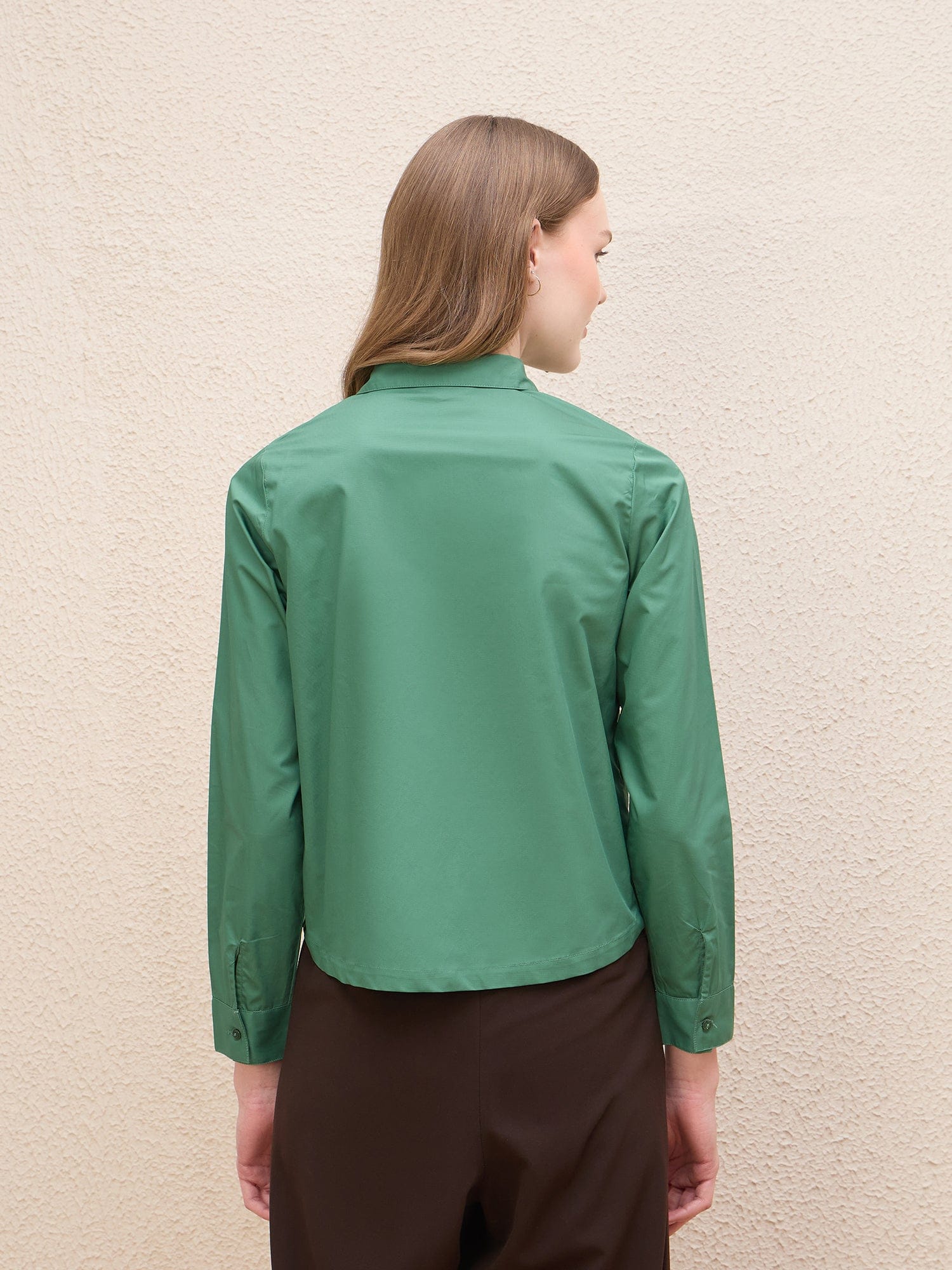 Iconic Women Green Solid Collar Shirt