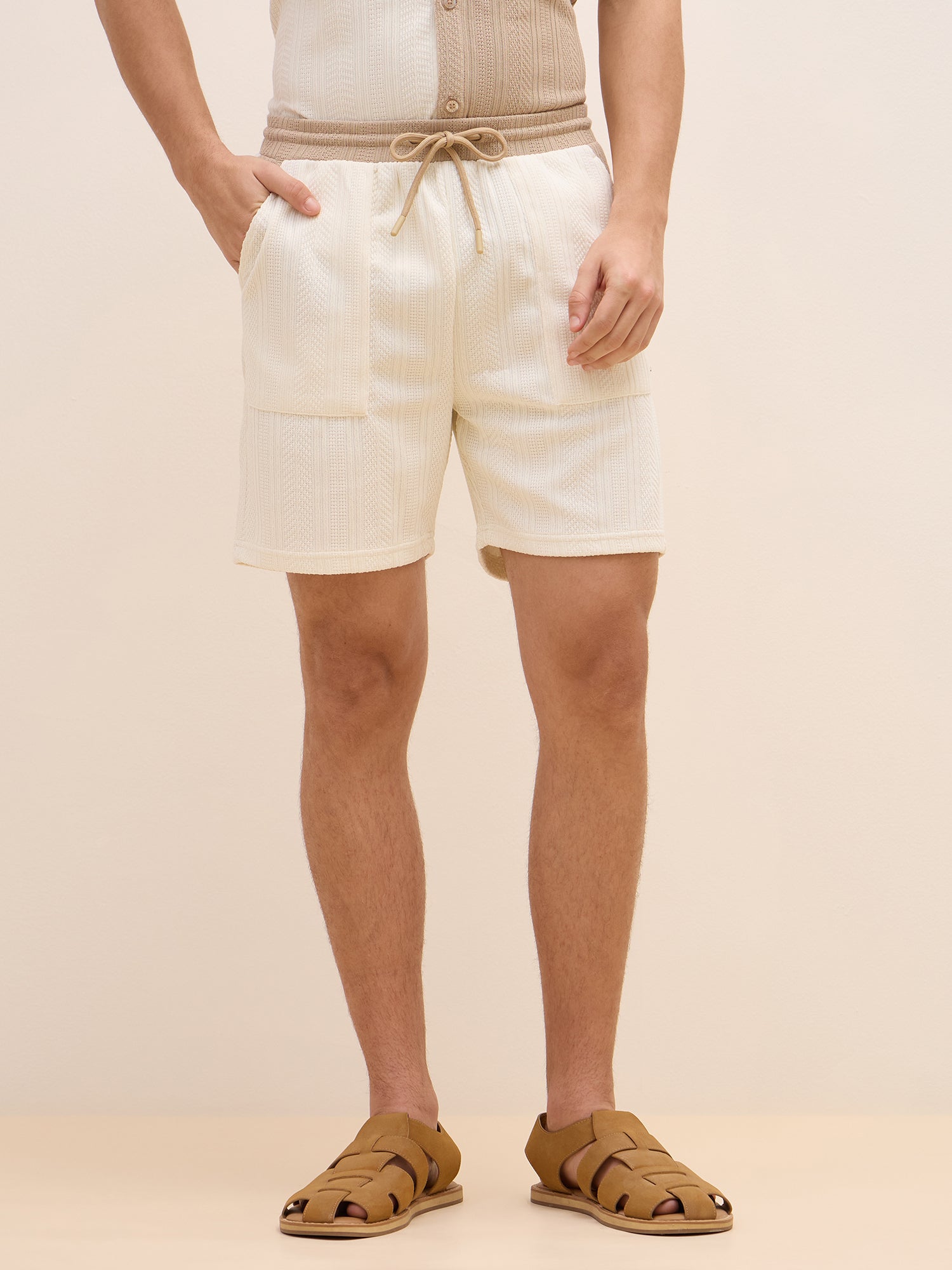 Iconic Men Beige Regular Fit Color Block Shorts