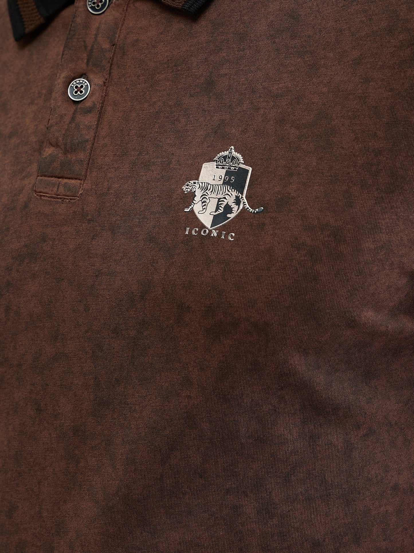 Iconic Men Brown Washed Polo Tshirt