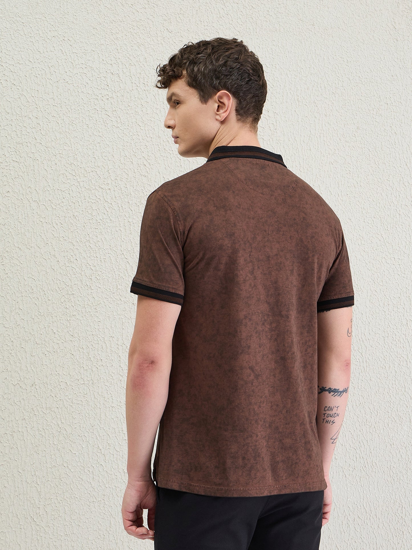 Iconic Men Brown Washed Polo Tshirt