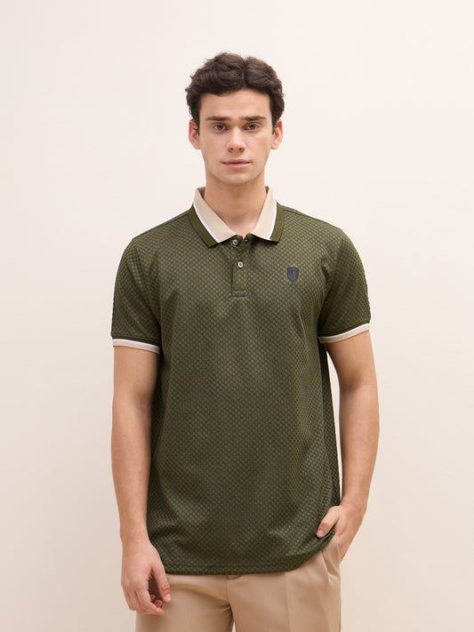 Iconic Men Green Textured Polo Tshirt