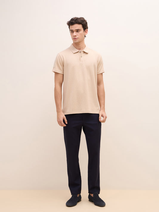 Iconic Men Beige Textured Polo Tshirt