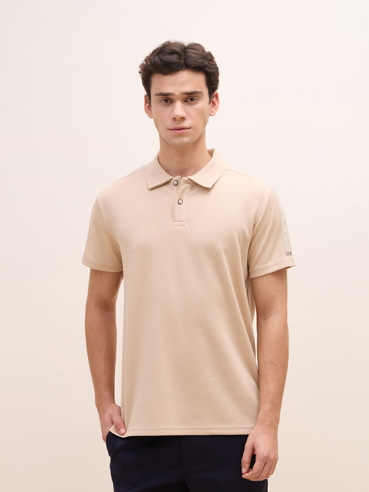 Iconic Men Beige Textured Polo Tshirt