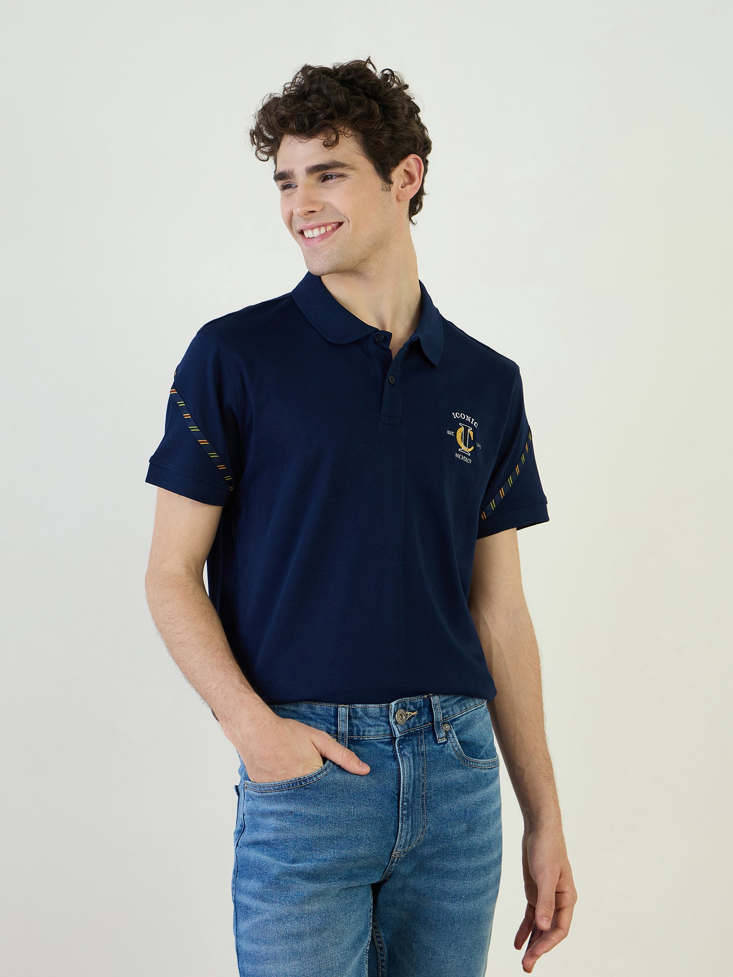 Iconic Men Blue Solid Polo Tshirt
