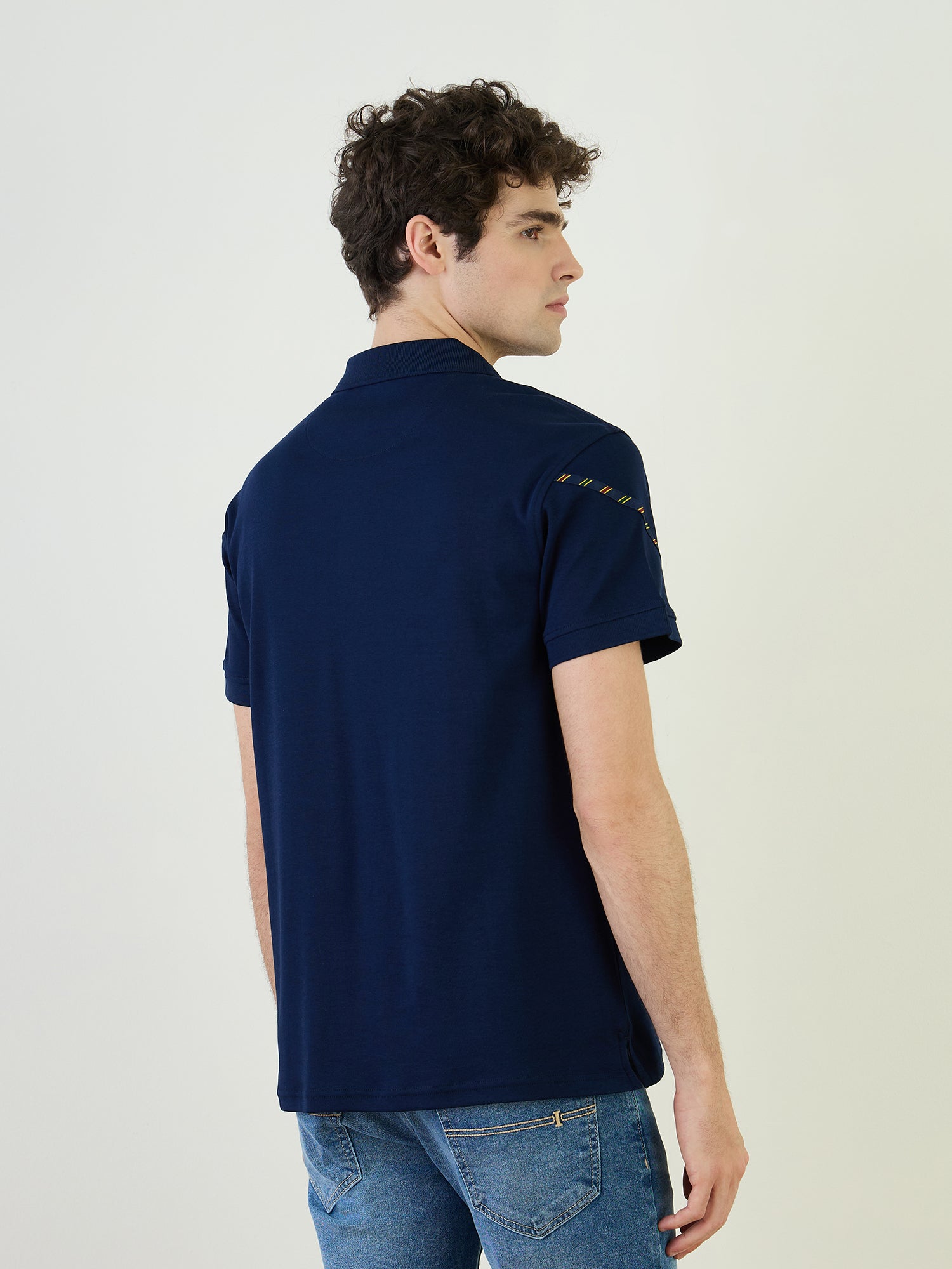 Iconic Men Blue Solid Polo Tshirt