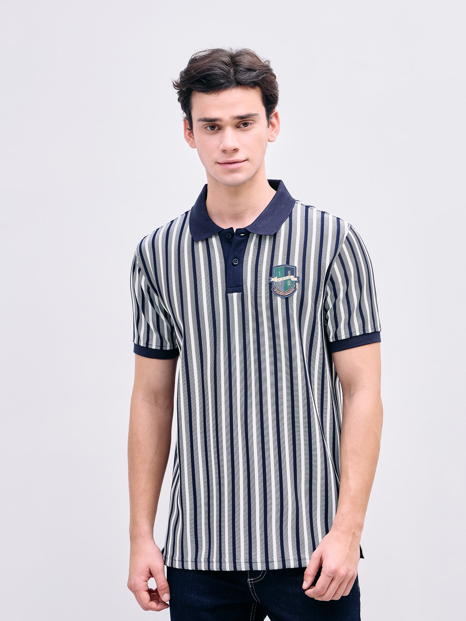 Iconic Men Blue Striped Polo Tshirt