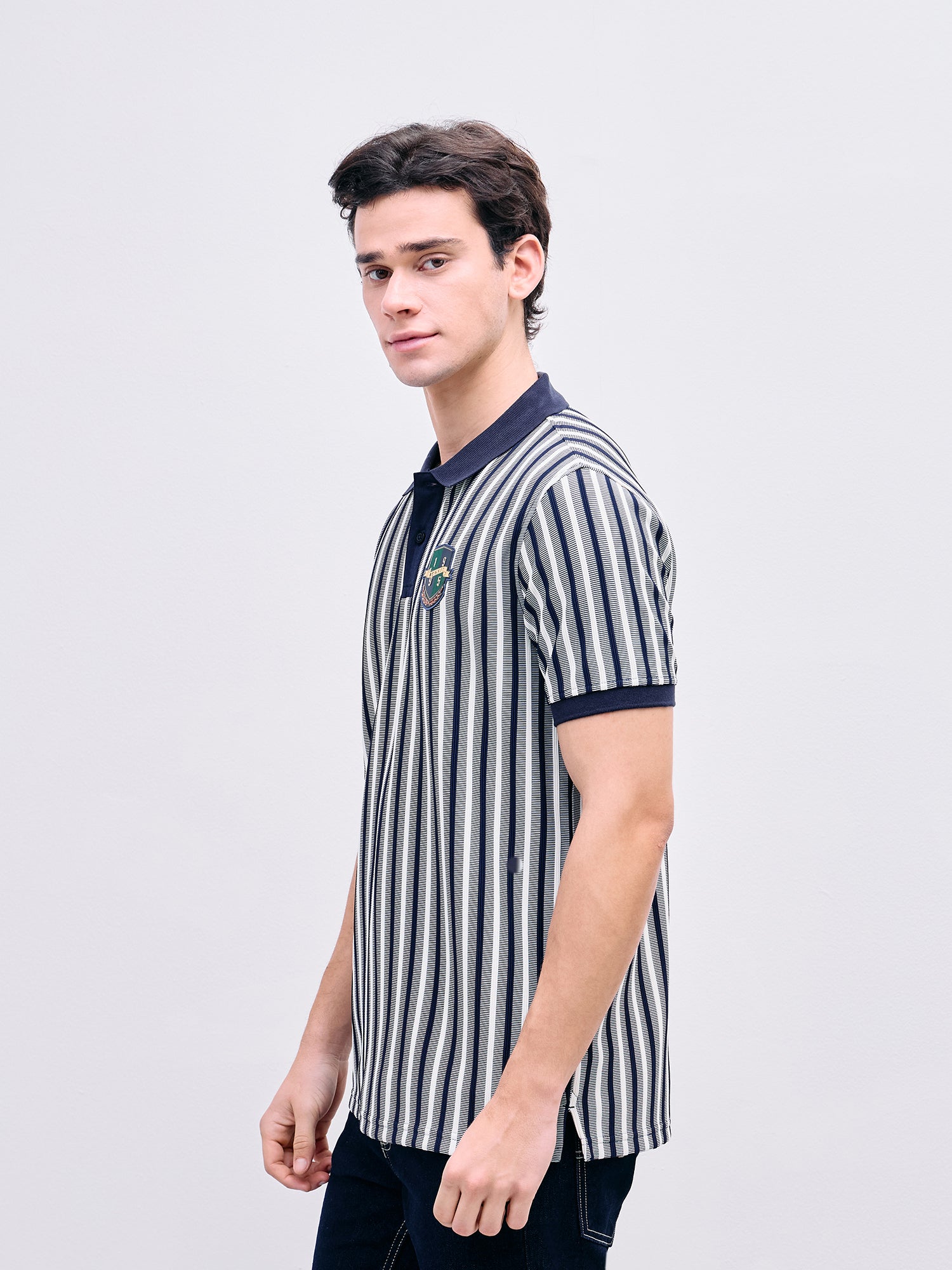 Iconic Men Blue Striped Polo Tshirt