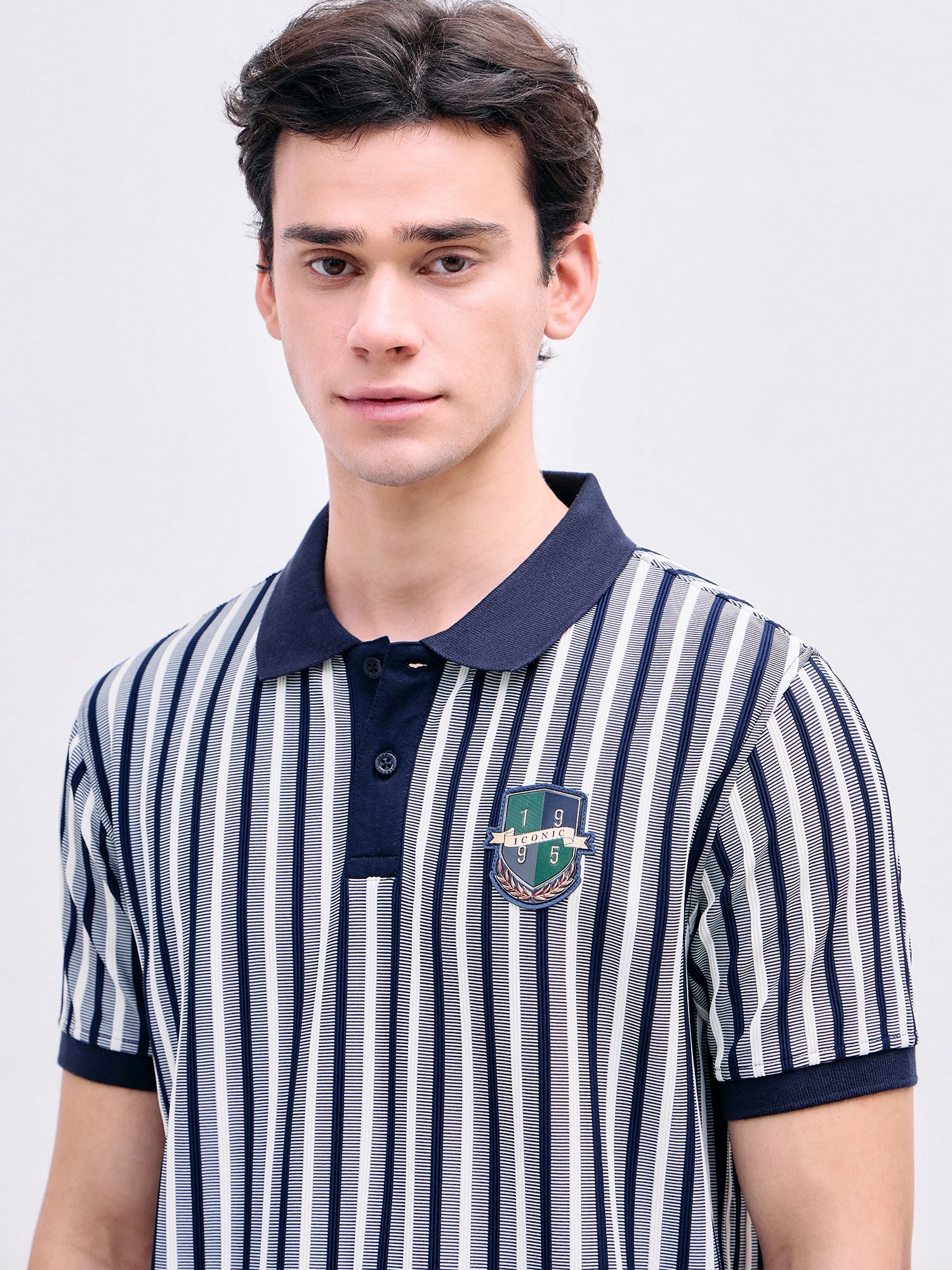 Iconic Men Blue Striped Polo Tshirt