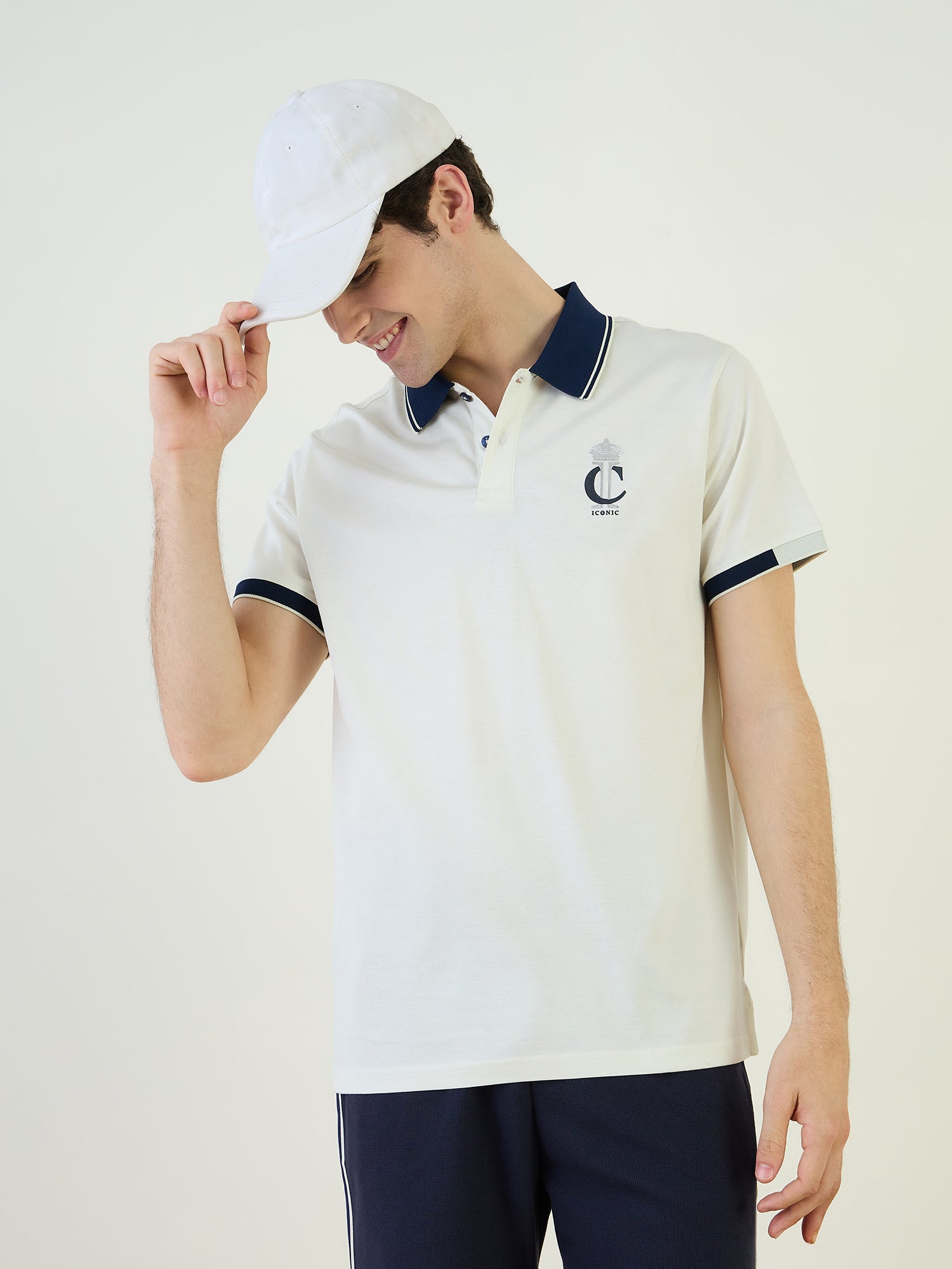 Iconic Men White Solid Polo Tshirt