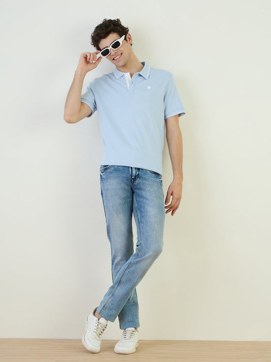 Iconic Men Blue Solid Polo Tshirt