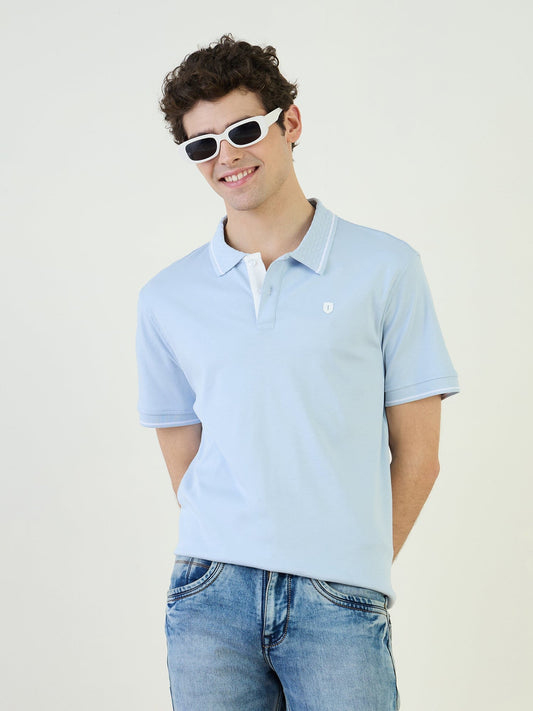 Iconic Men Blue Solid Polo Tshirt