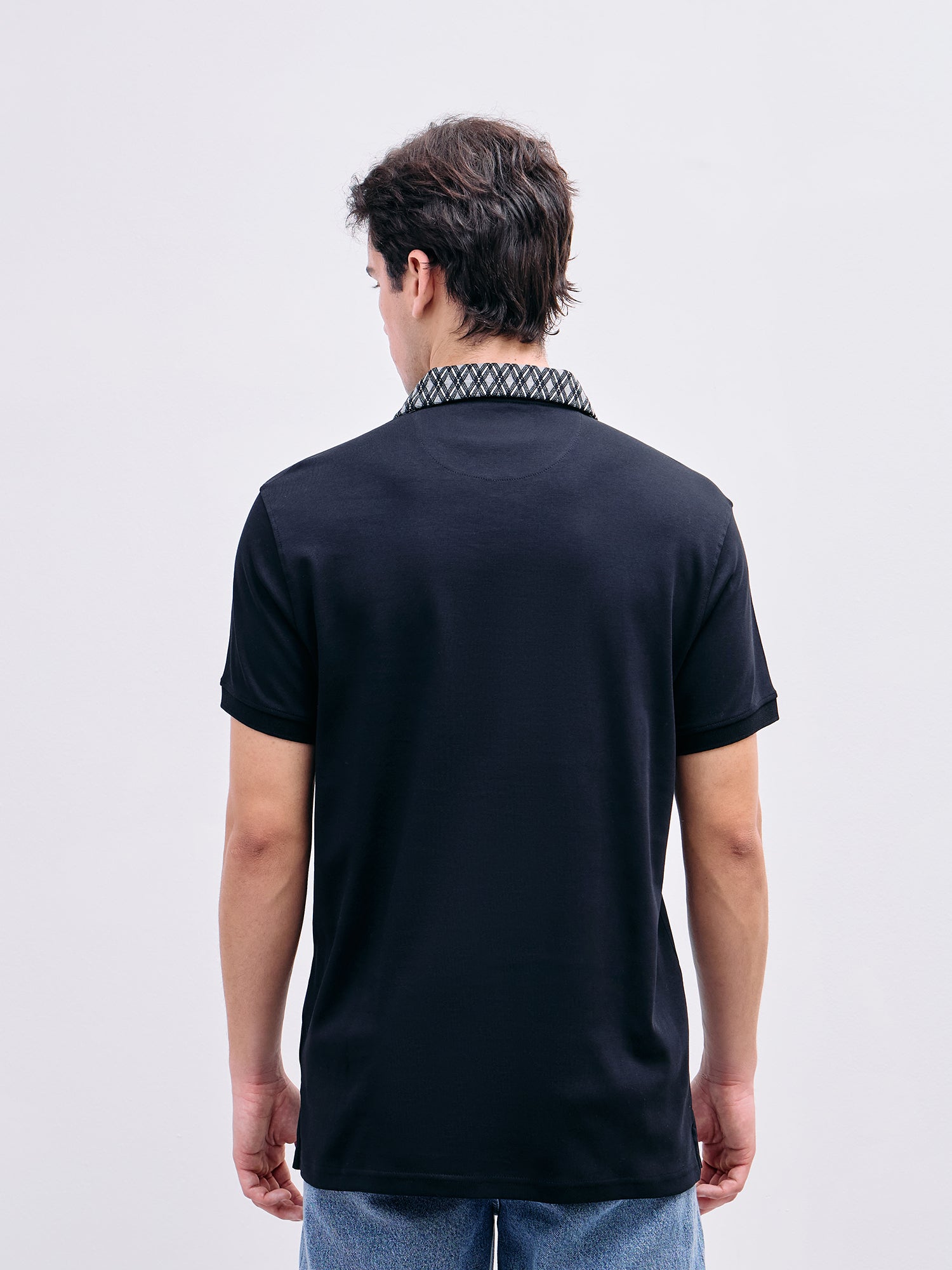 Iconic Men Black Solid Polo Tshirt