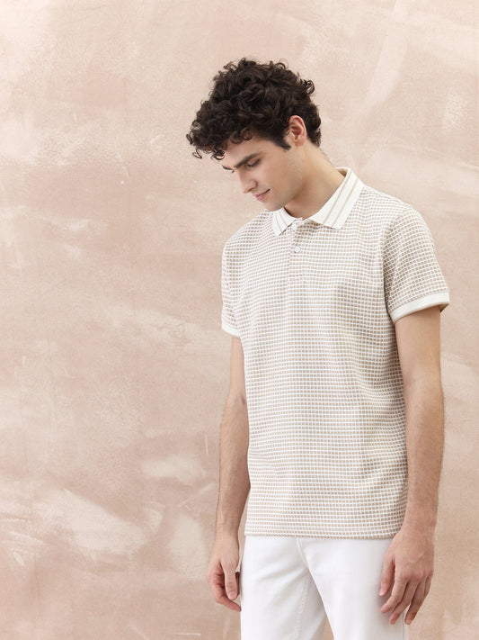 Iconic Men Brown Textured Collar Polo Tshirt