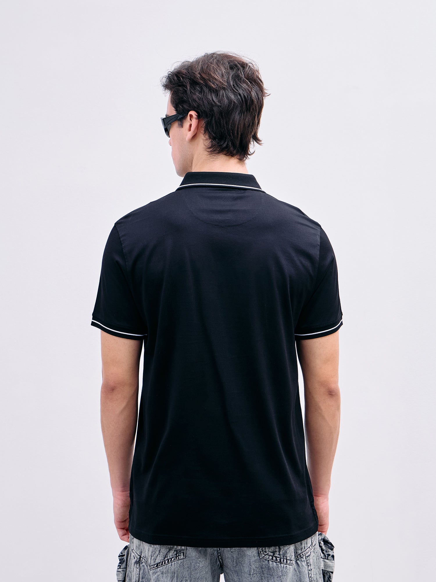 Iconic Men Black Solid Polo Tshirt
