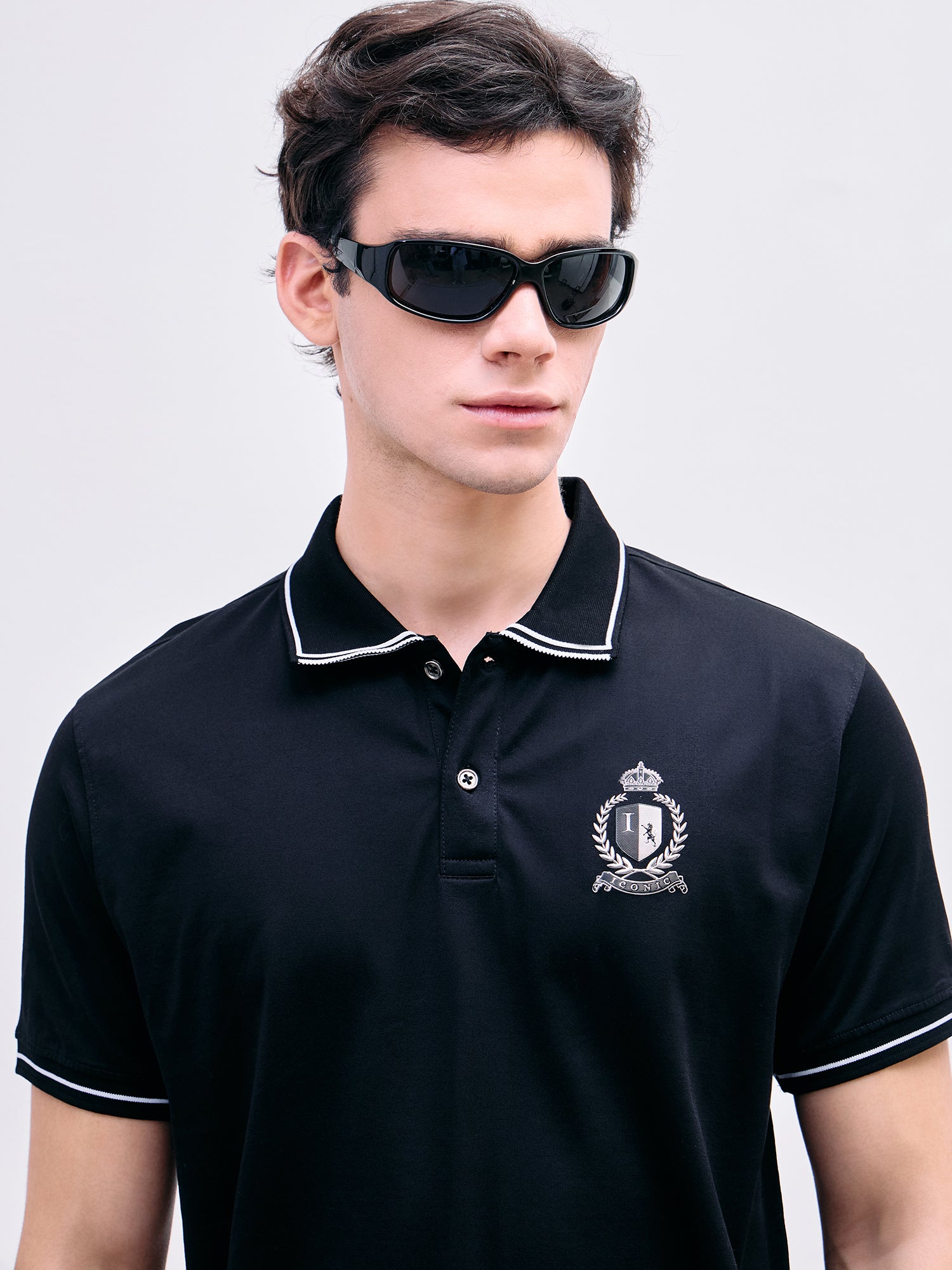 Iconic Men Black Solid Polo Tshirt