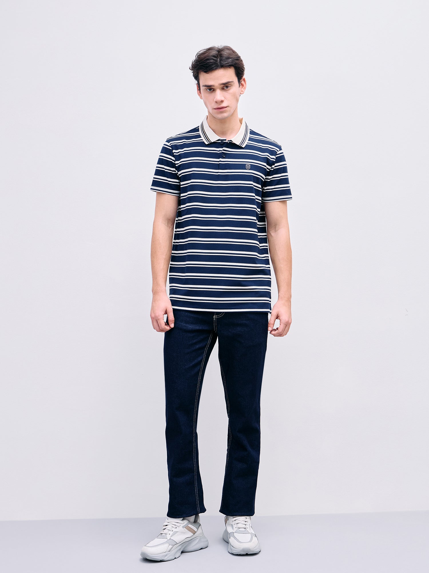 Iconic Men Blue Striped Polo Tshirt