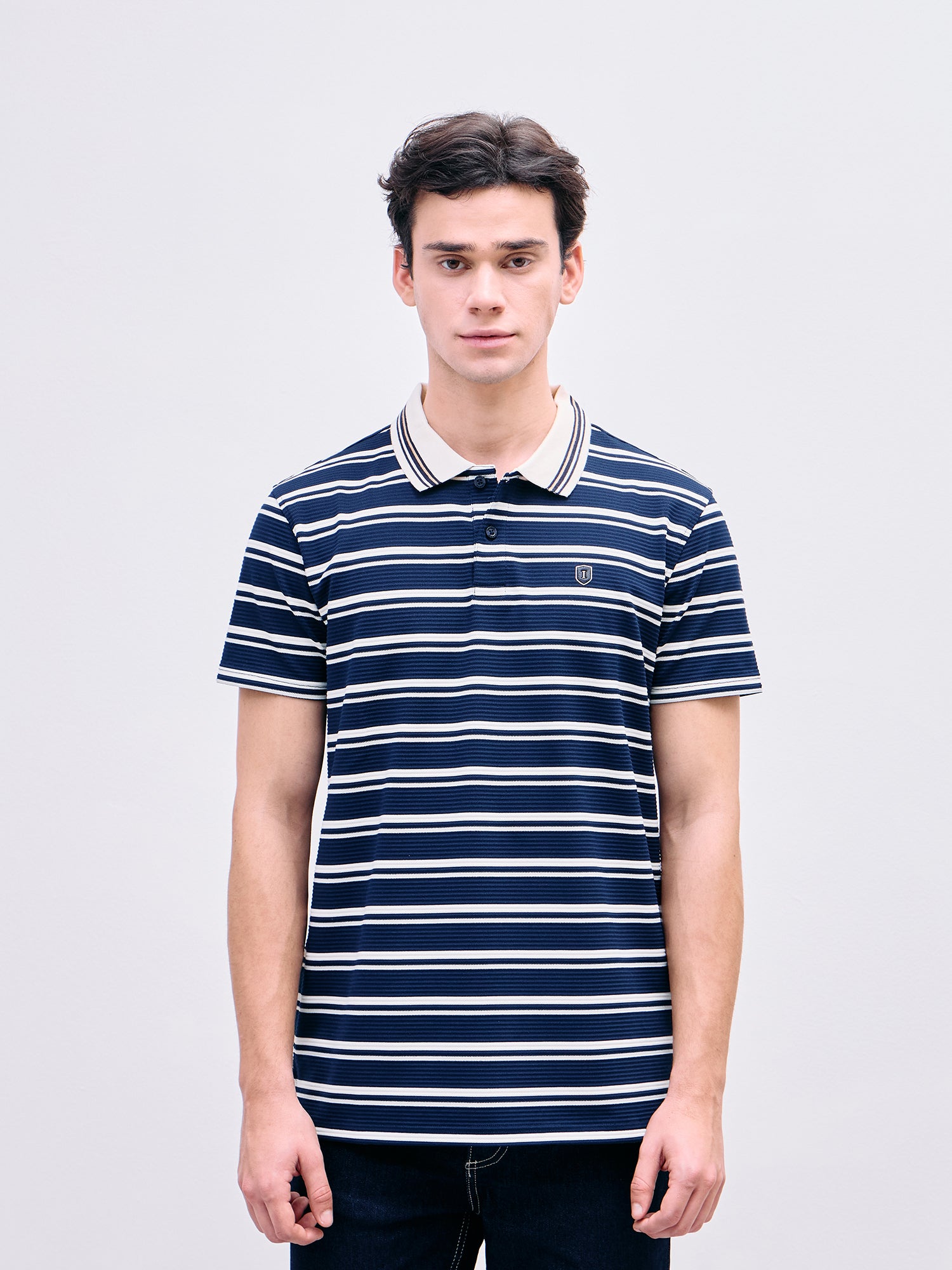 Iconic Men Blue Striped Polo Tshirt