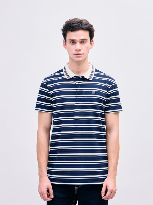Iconic Men Blue Striped Polo Tshirt