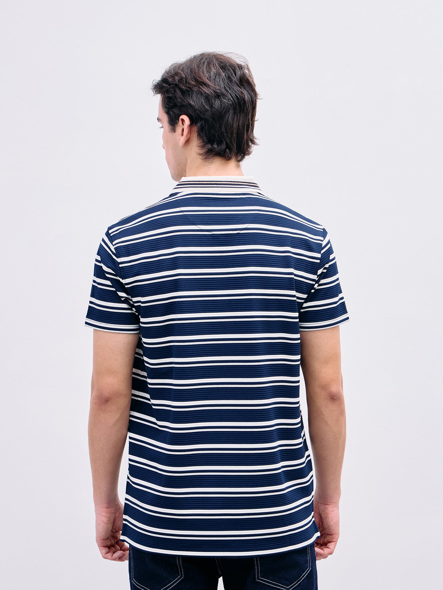 Iconic Men Blue Striped Polo Tshirt
