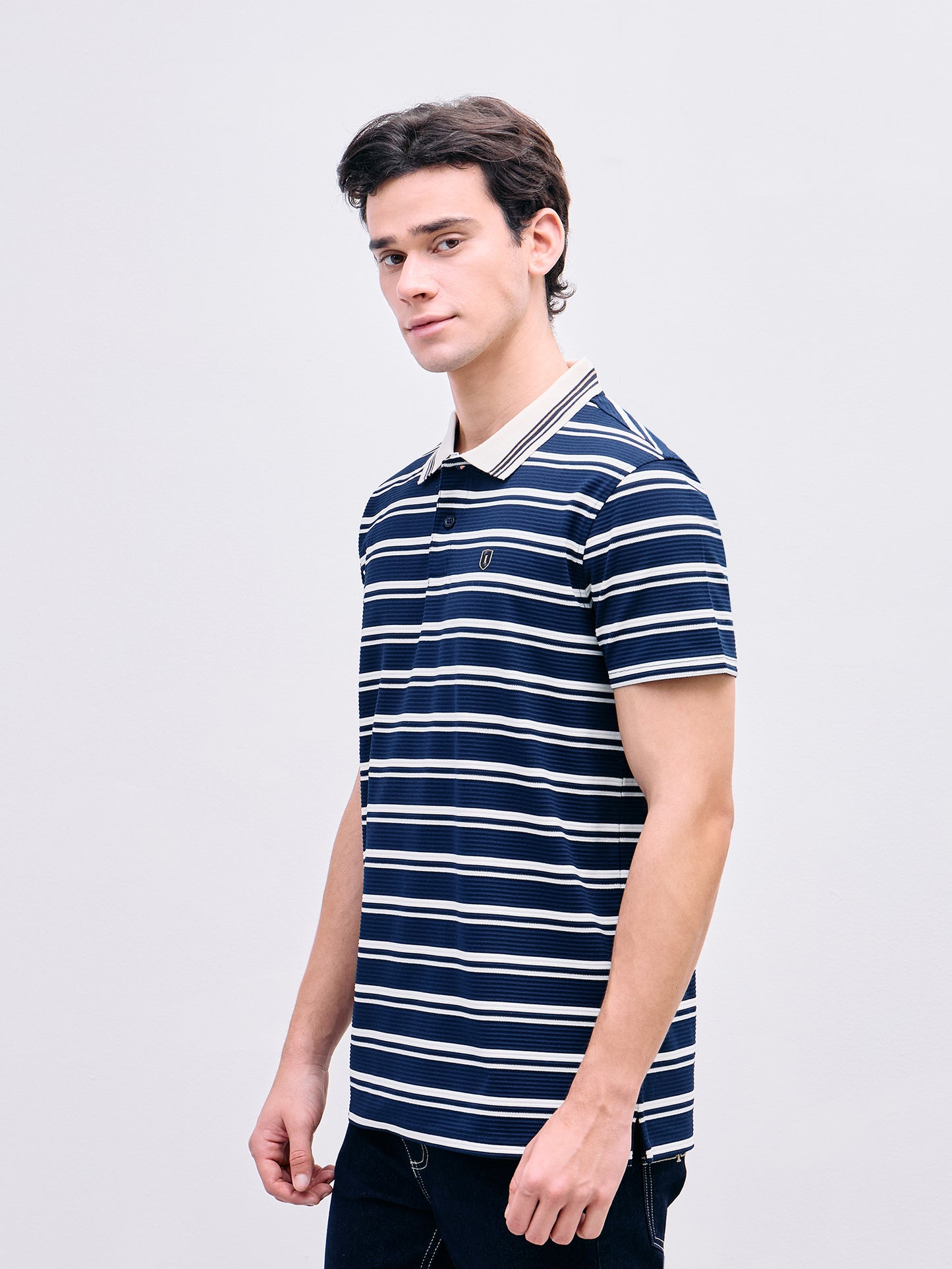 Iconic Men Blue Striped Polo Tshirt