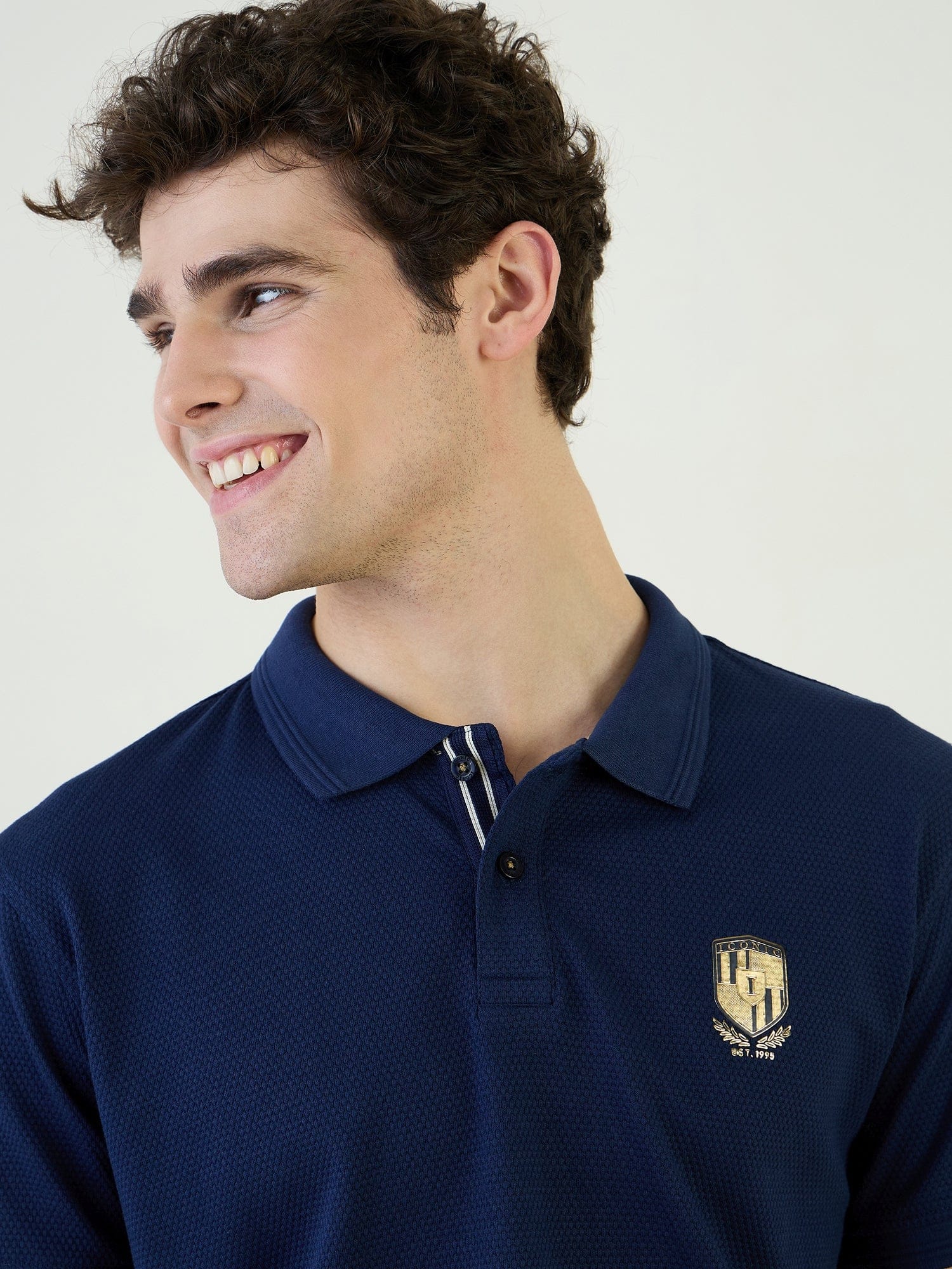 Iconic Men Blue Textured Polo Tshirt