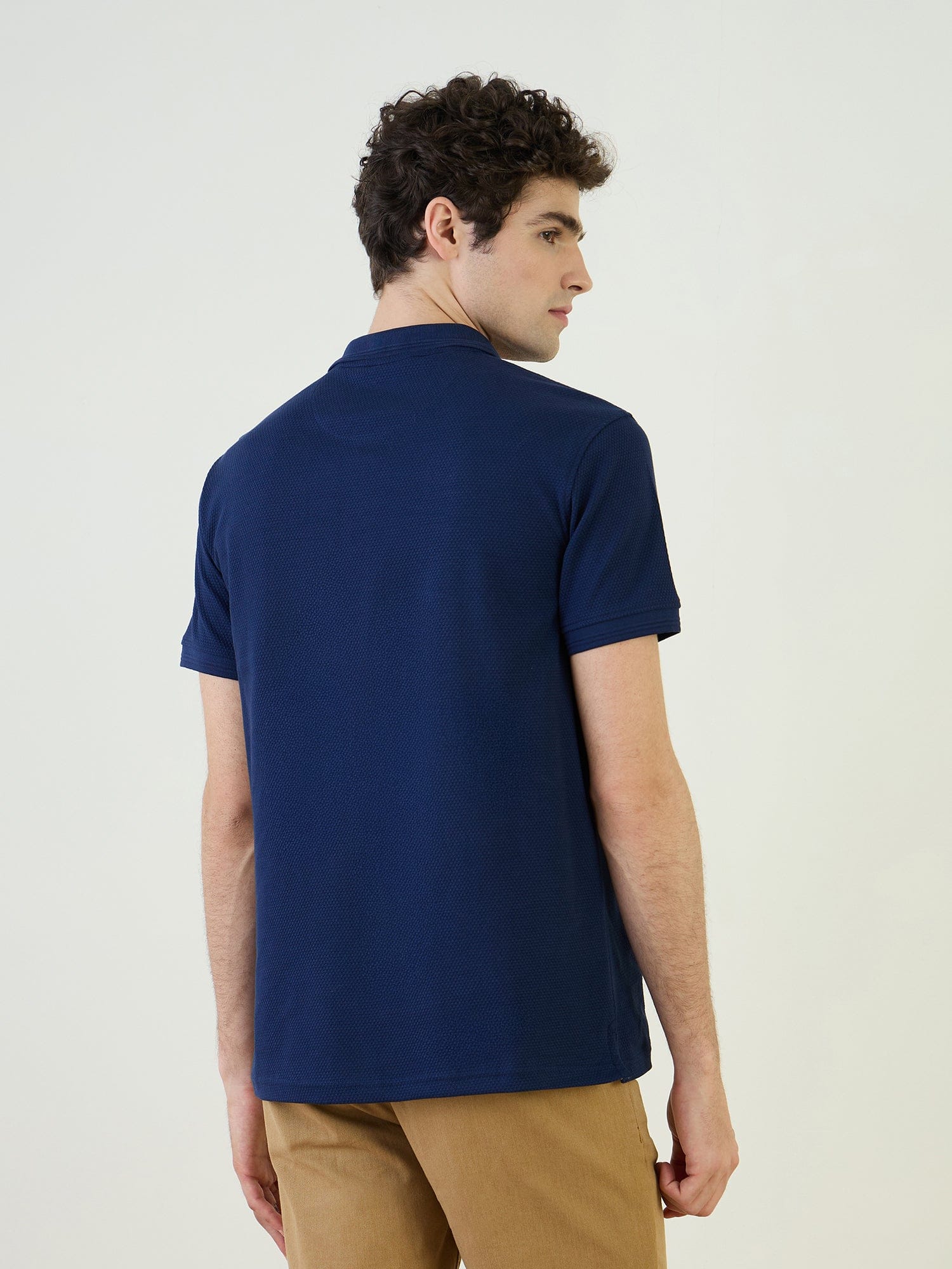 Iconic Men Blue Textured Polo Tshirt