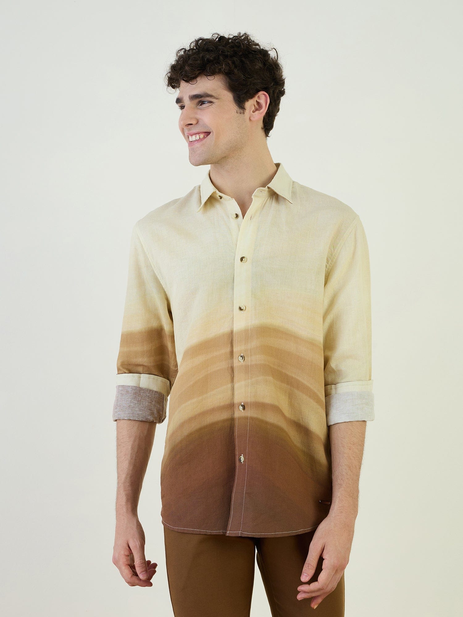 Iconic Men Brown Printed Collar Shirt