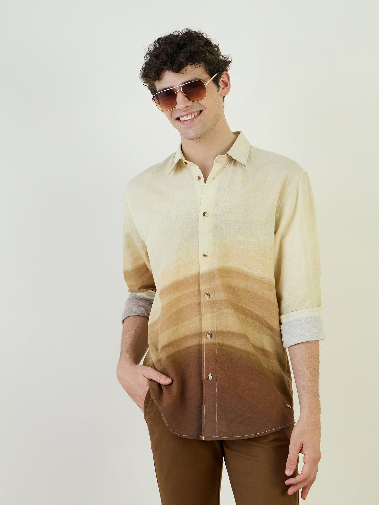Iconic Men Brown Printed Collar Shirt