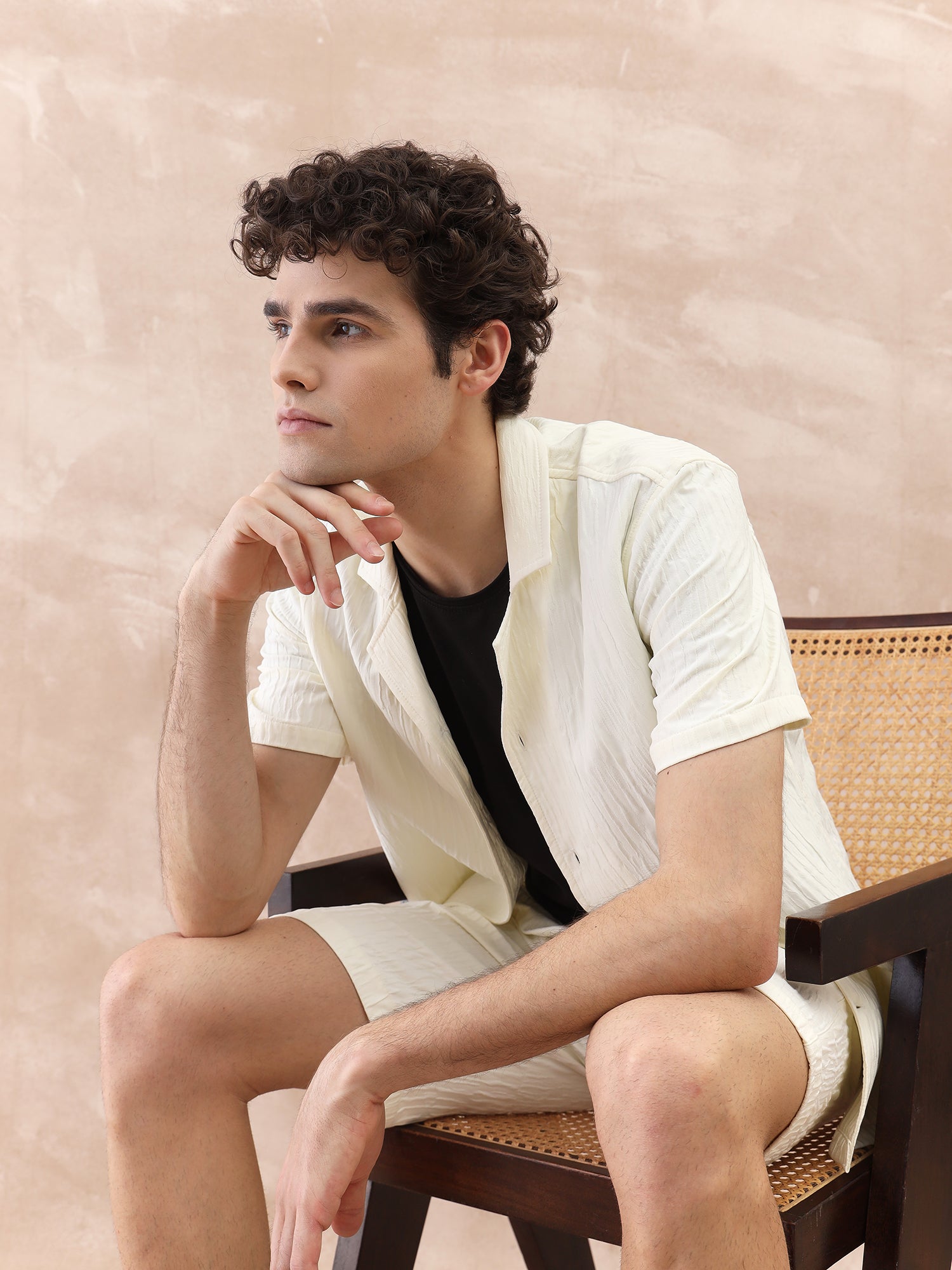 Iconic Men White Textured Resort Collar Shirt