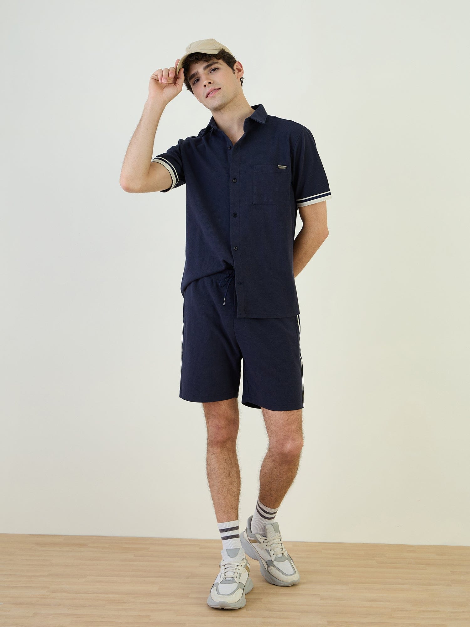 Iconic Men Blue Textured Collar Shirt