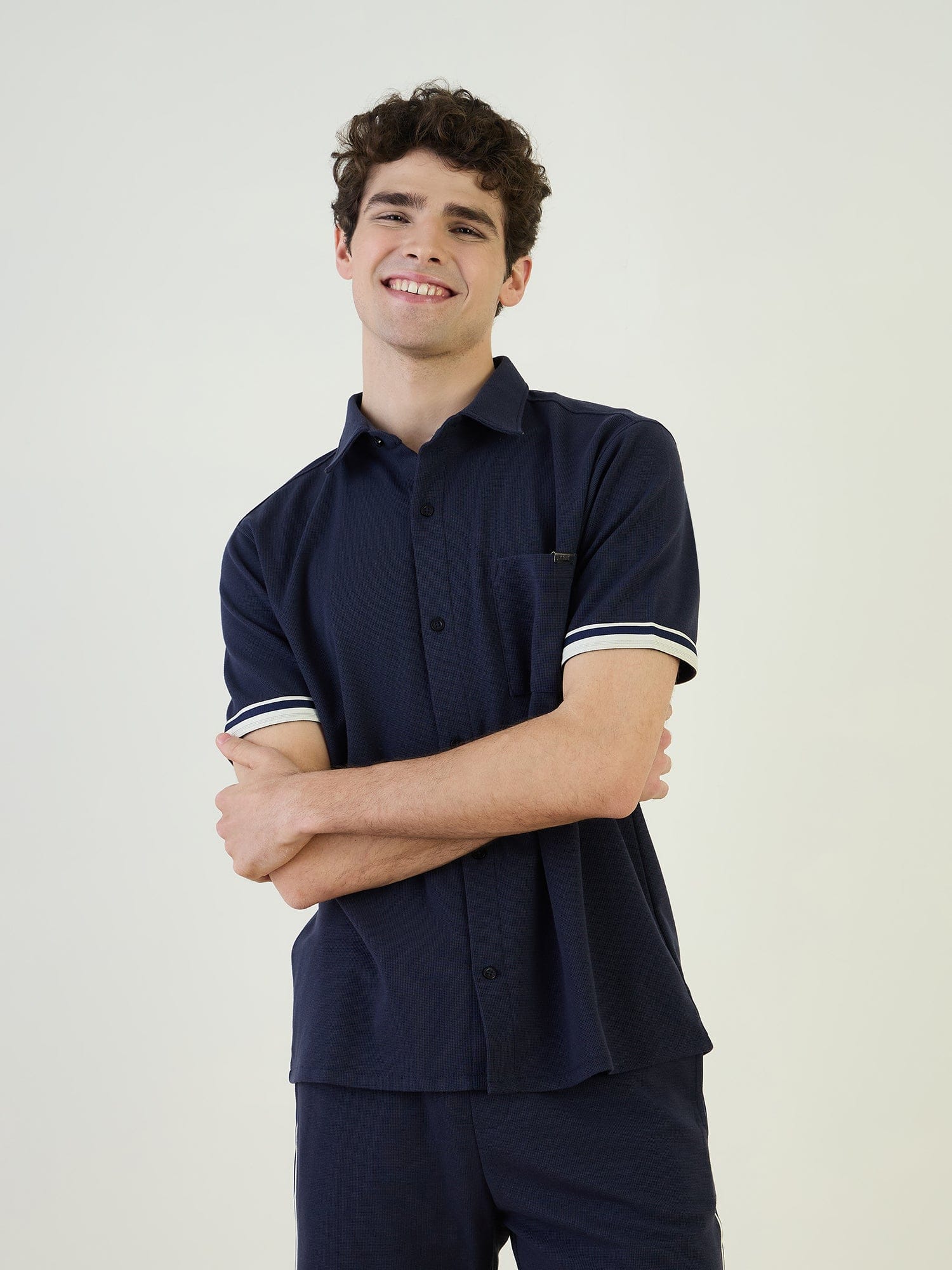 Iconic Men Blue Textured Collar Shirt