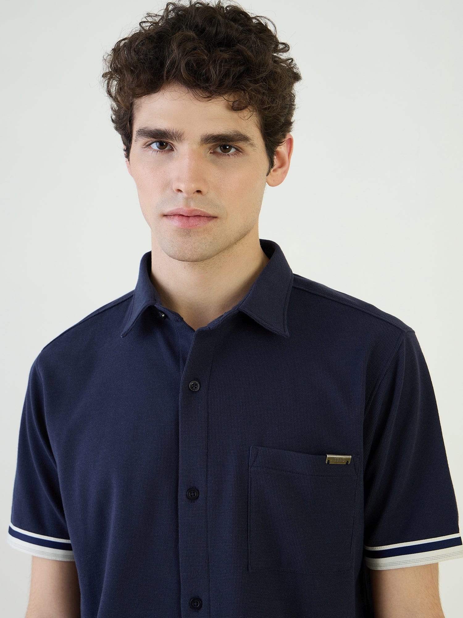 Iconic Men Blue Textured Collar Shirt