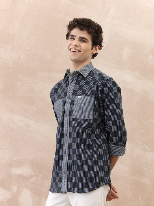 Iconic Men Blue Checks Collar Shirt
