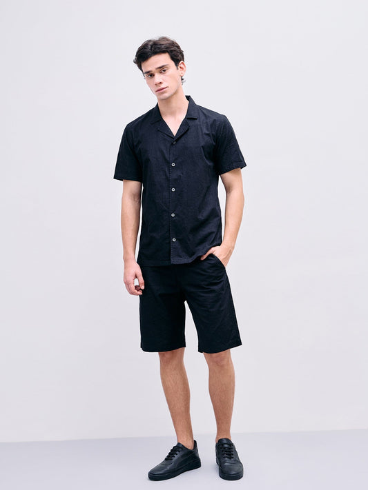Iconic Men Black Regular Fit Textured Shorts