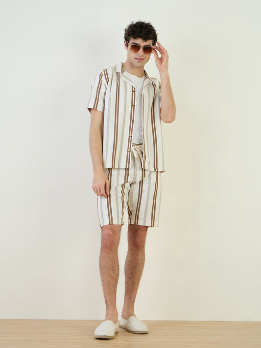 Iconic Men Beige Regular Fit Textured Shorts