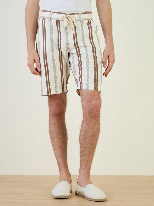 Iconic Men Beige Regular Fit Textured Shorts