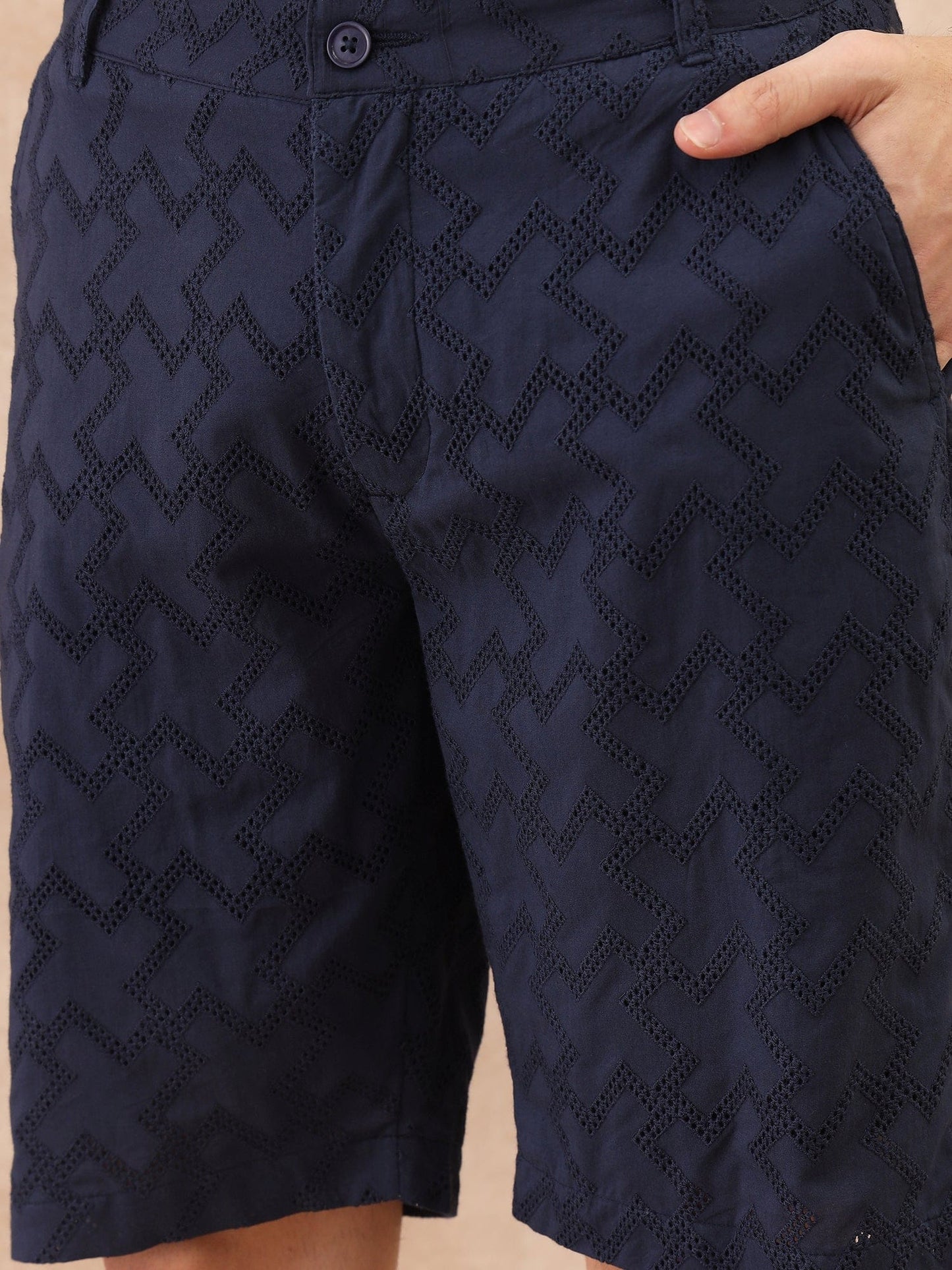 Iconic Men Blue Regular Fit Textured Shorts