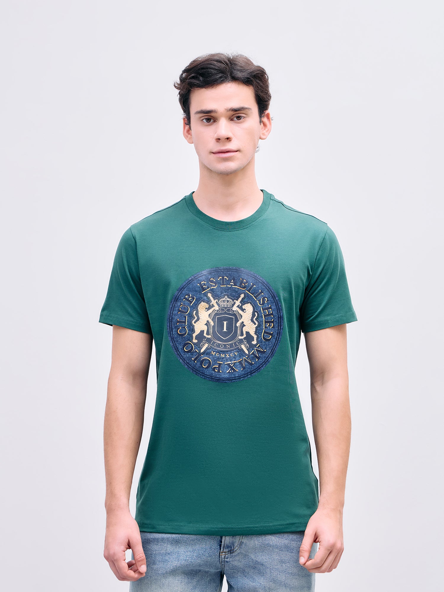 Iconic Men Green Graphic Crew Neck Tshirt
