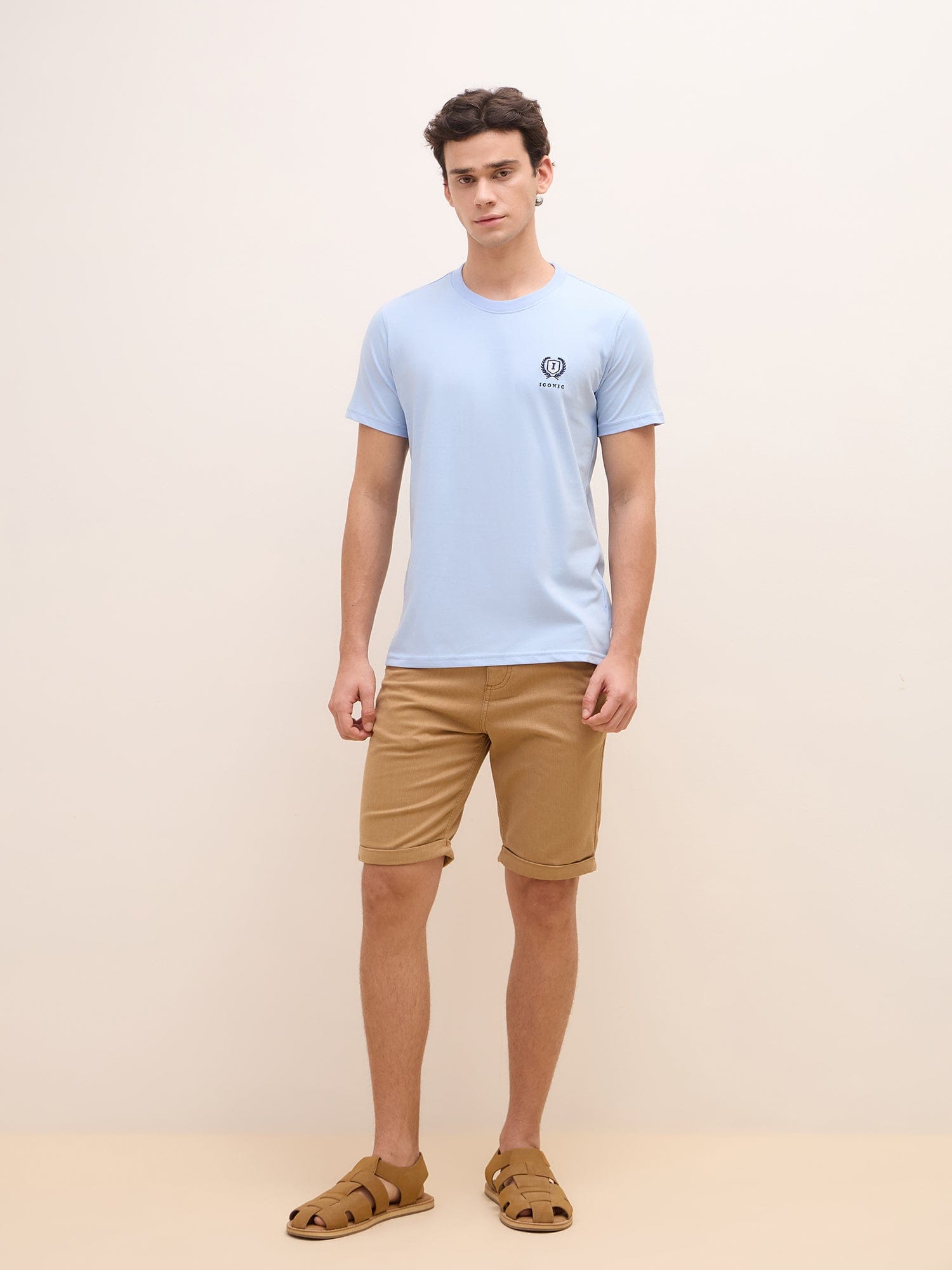 Iconic Men Blue Solid Crew Neck Tshirt