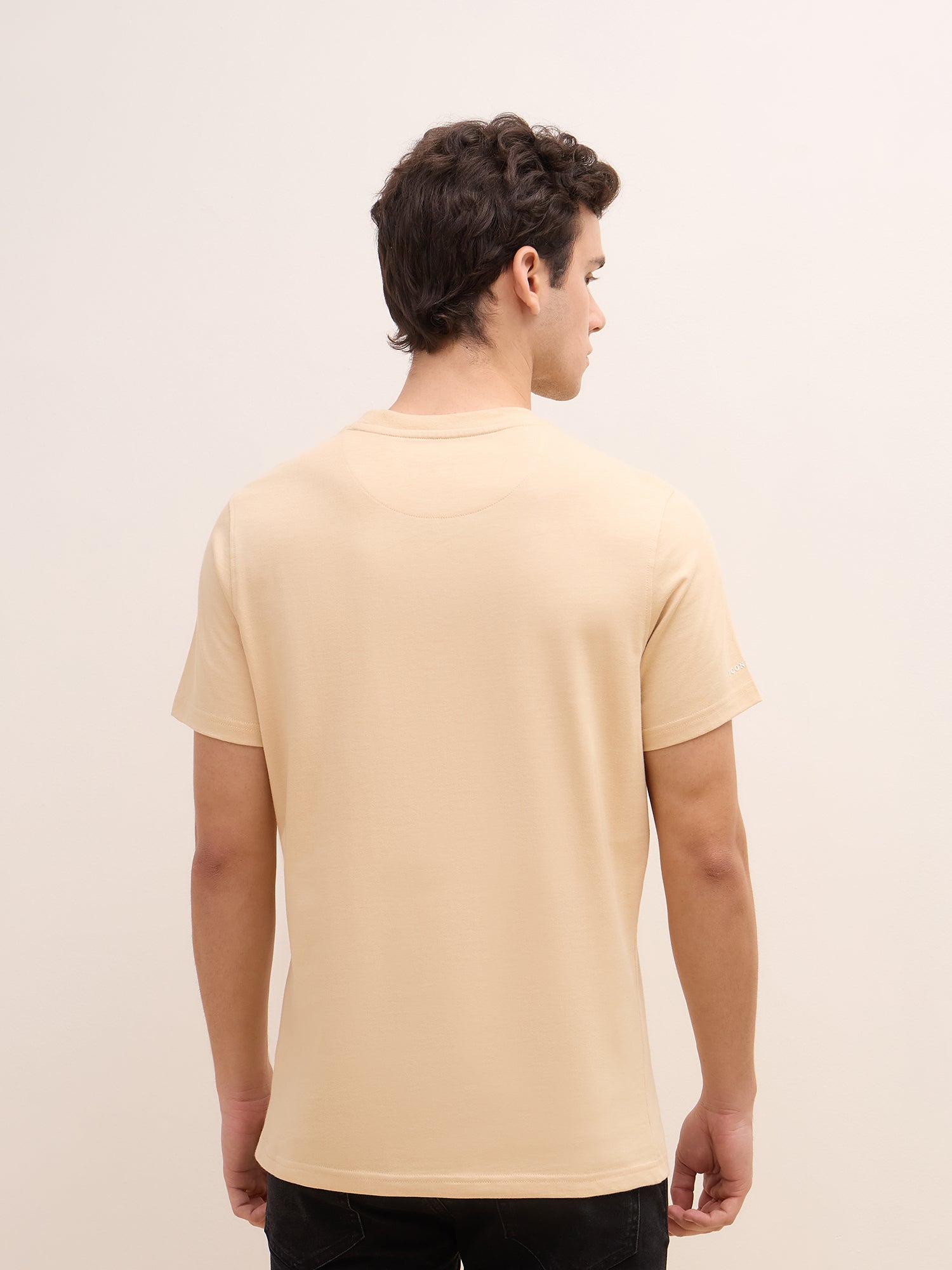 Iconic Men Beige Graphic Crew Neck Tshirt