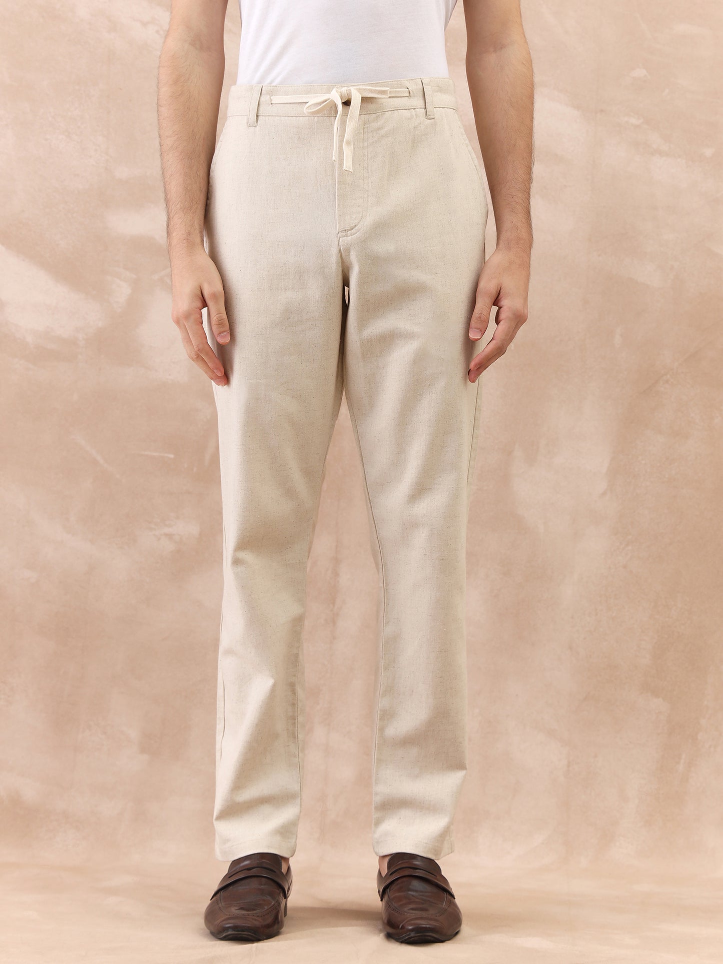Iconic Men Beige Regular Fit Textured Trouser