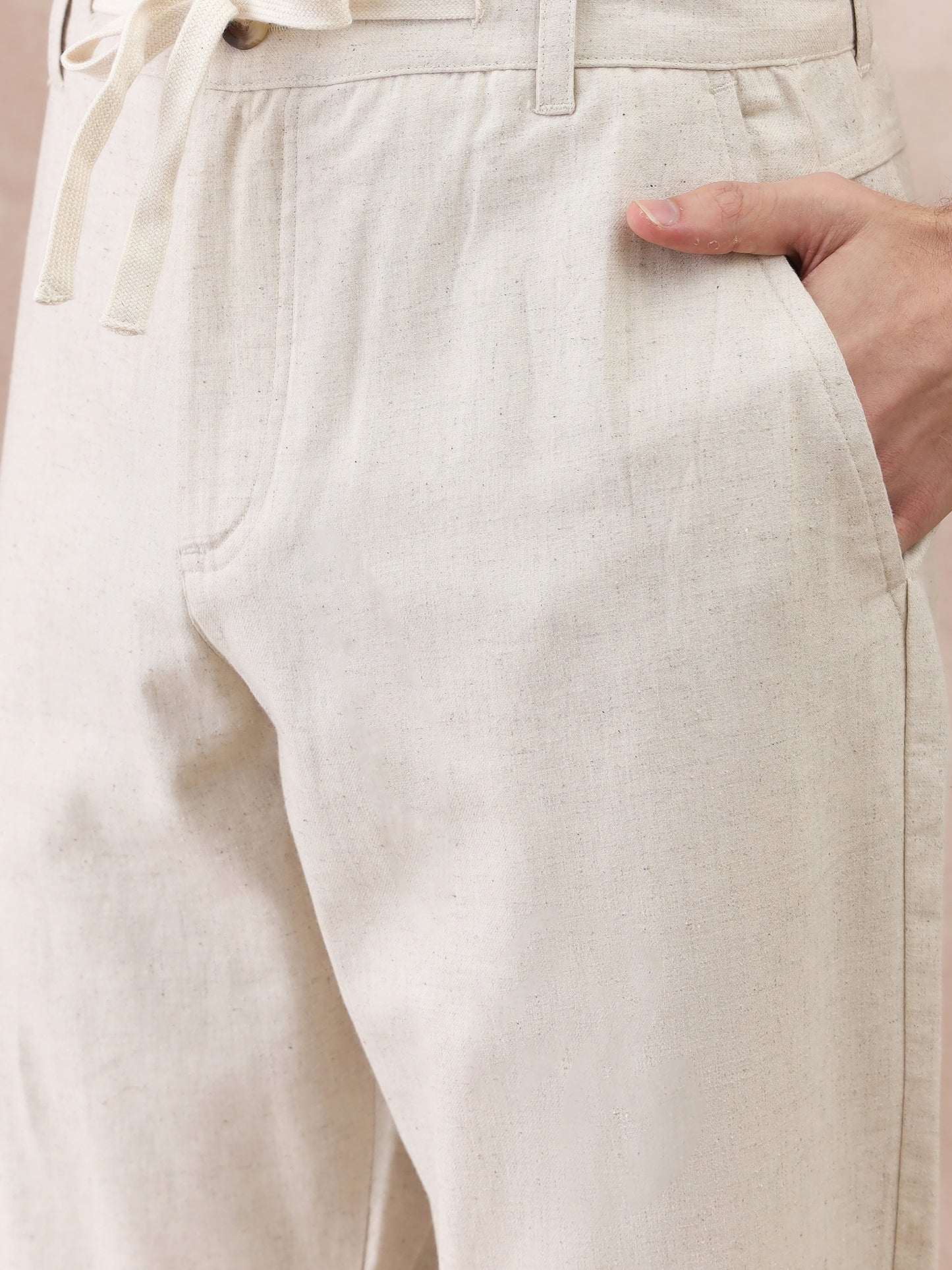 Iconic Men Beige Regular Fit Textured Trouser