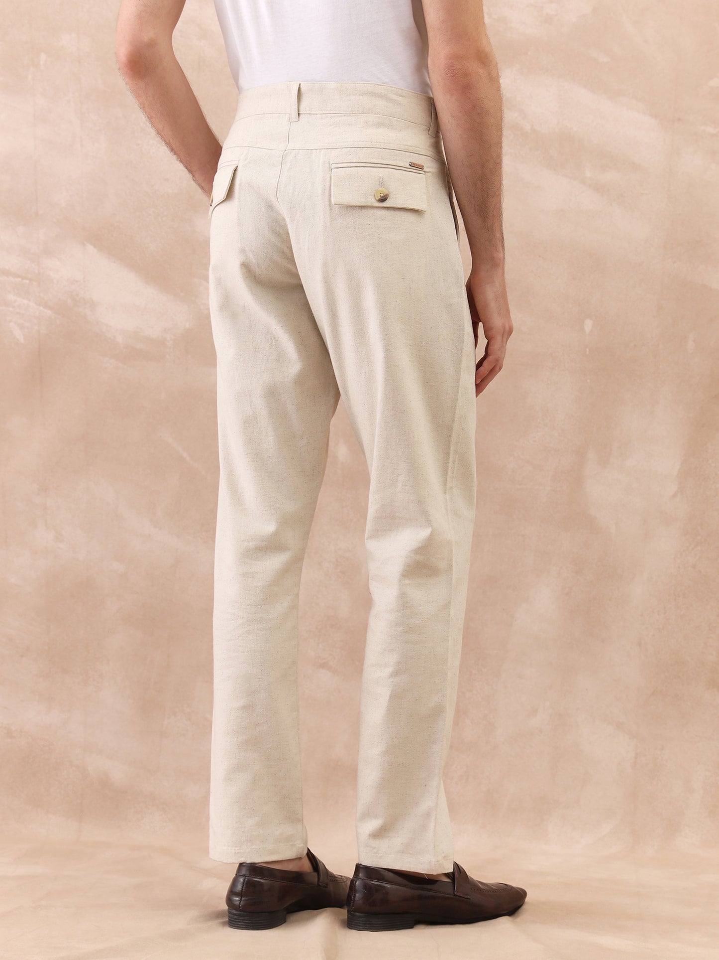 Iconic Men Beige Regular Fit Textured Trouser